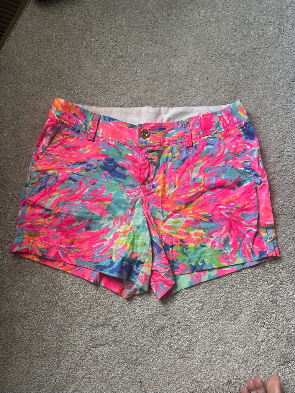 Lilly Pulitzer Neon Floral Print Cotton Shorts - Pink, Blue, Green